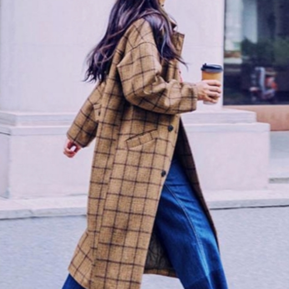 The Elnora Coat! Women's Double Breasted Long Plaid Wool Coat Lined NWT - Picture 1 of 6